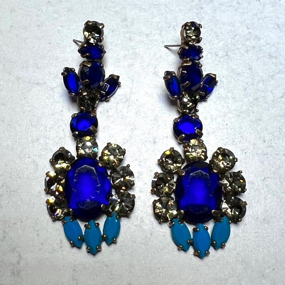 VTG J Crew blue on blue crystal earrings